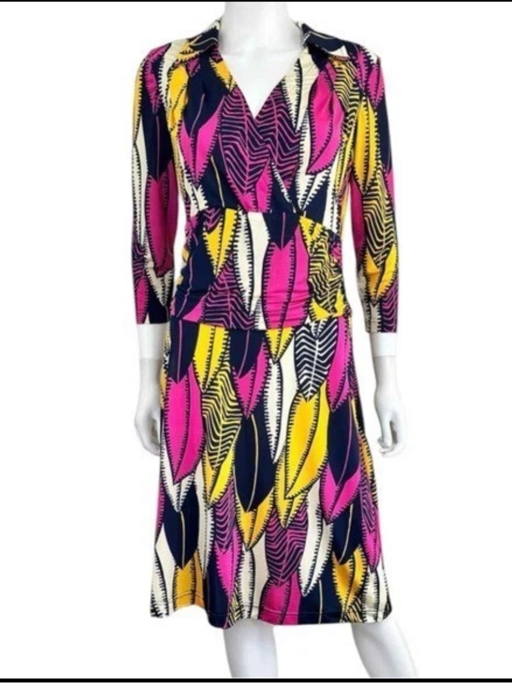 Etcétera Multi-colored Leaf/Feather Print Dress Size 6